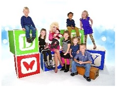 children posing with blocks